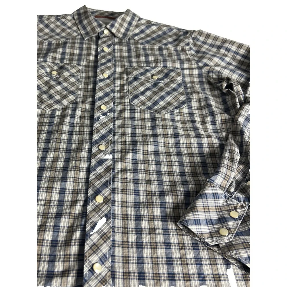 Banana Republic Men's Shirt Size Medium Slim Fit 2 Pockets Snaps Cotton Plaid C5